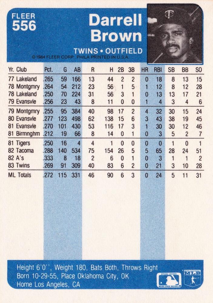 Darrell Brown  baseball card collectible - Main Image 2