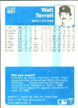 Walt Terrell  baseball card collectible - Main Image 2