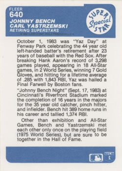 Johnny Bench / Carl Yastrzemski  baseball card collectible - Main Image 2