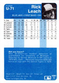 Rick Leach  baseball card collectible - Main Image 2