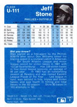 Jeff Stone  baseball card collectible - Main Image 2