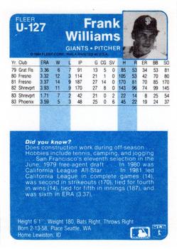 Frank Williams  baseball card collectible - Main Image 2