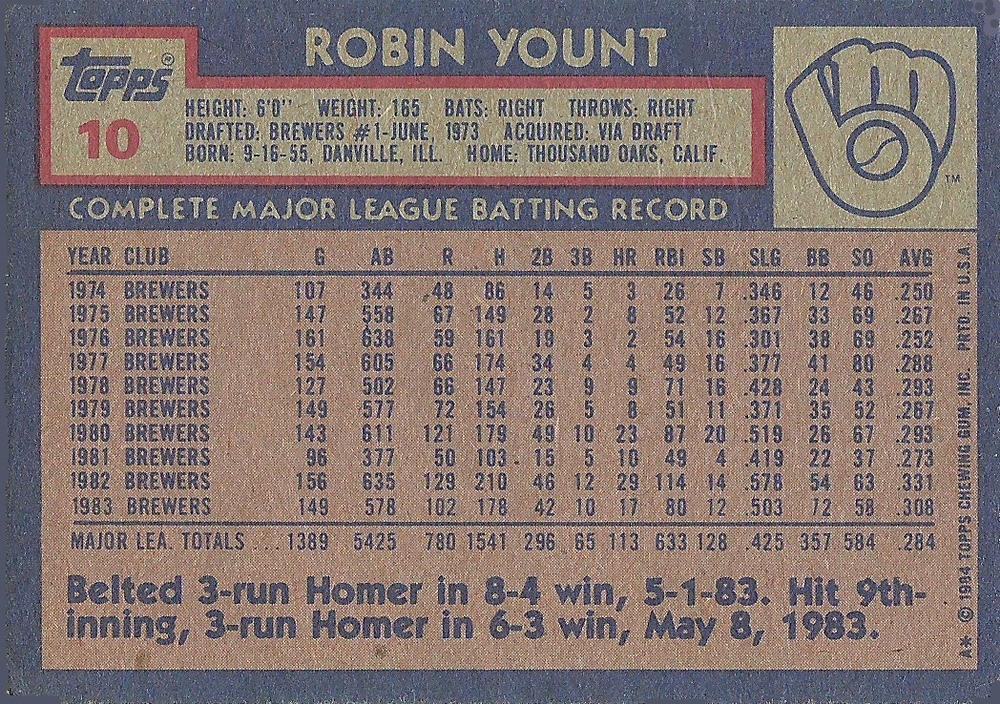 Robin Yount  baseball card collectible - Main Image 2
