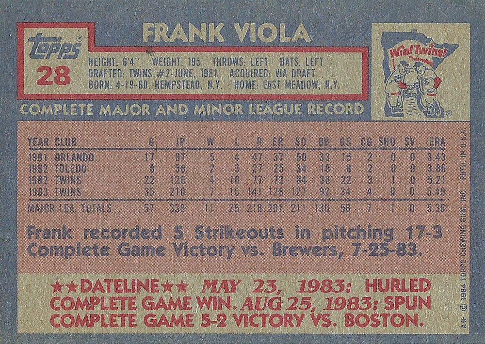 Frank Viola  baseball card collectible - Main Image 2