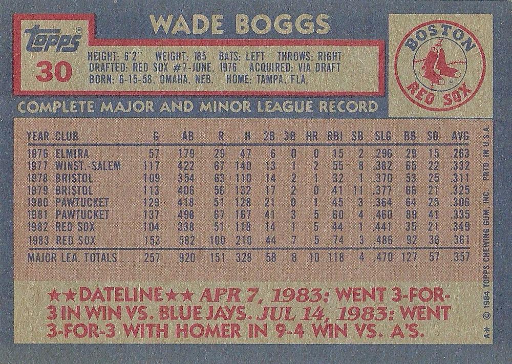 Wade Boggs  baseball card collectible - Main Image 2