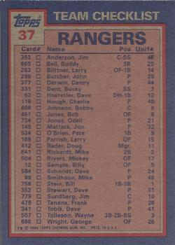 Rangers Leaders / Checklist (Buddy Bell / Rick Honeycutt)  baseball card collectible - Main Image 2