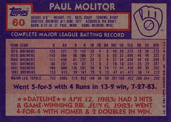 Paul Molitor  baseball card collectible - Main Image 2