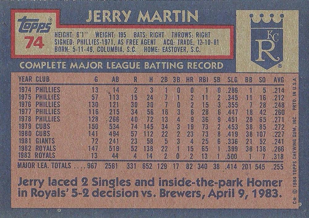Jerry Martin  baseball card collectible - Main Image 2