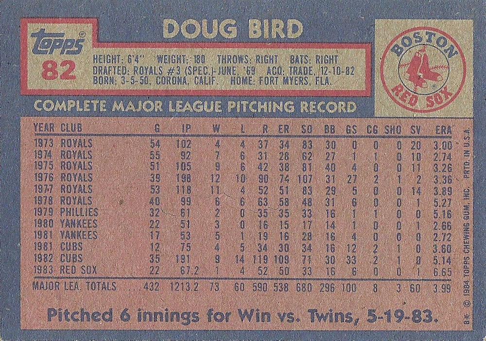 Doug Bird  baseball card collectible - Main Image 2
