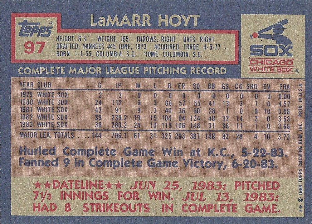 LaMarr Hoyt  baseball card collectible - Main Image 2