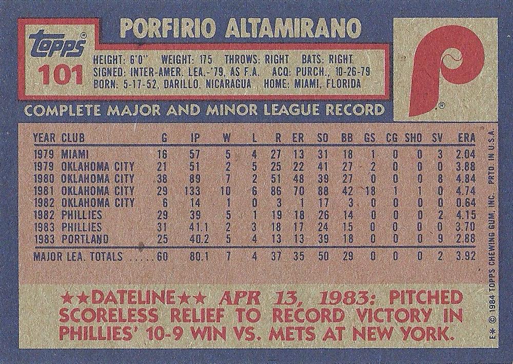 Porfirio Altamirano  baseball card collectible - Main Image 2