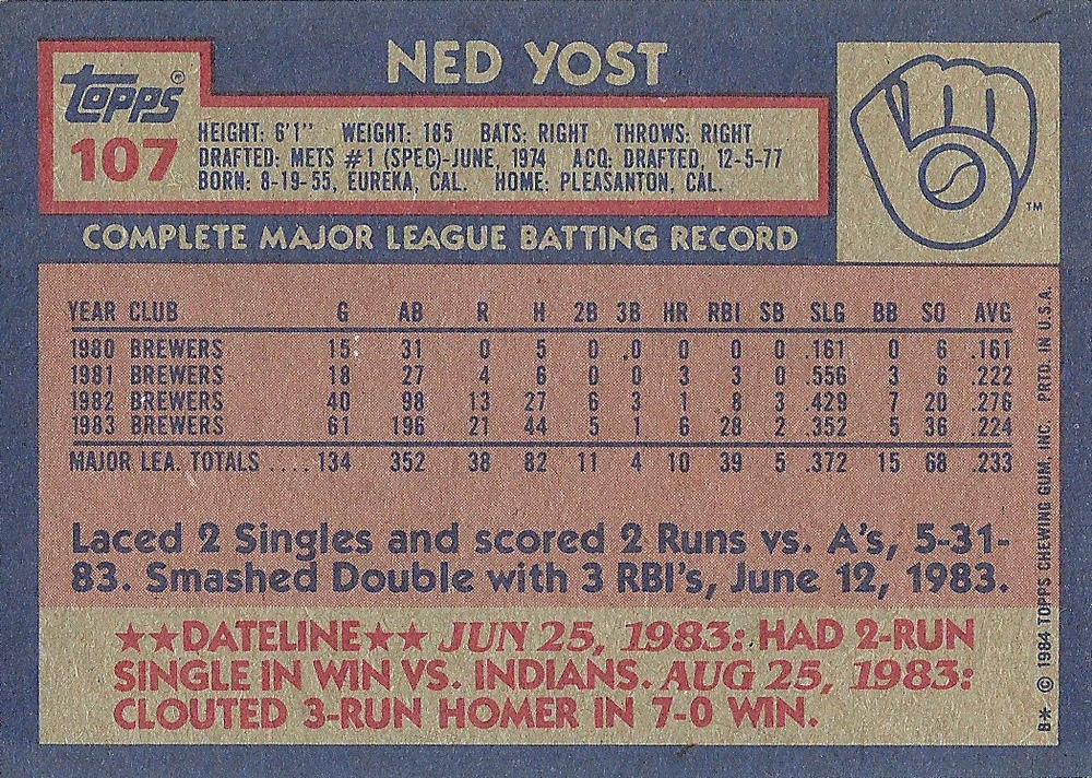 Ned Yost  baseball card collectible - Main Image 2