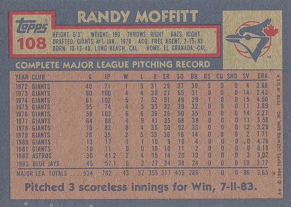 Randy Moffitt  baseball card collectible - Main Image 2