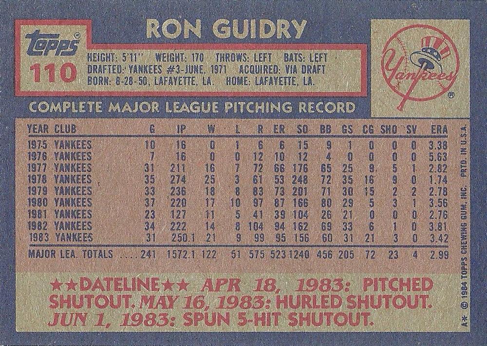 Ron Guidry  baseball card collectible - Main Image 2
