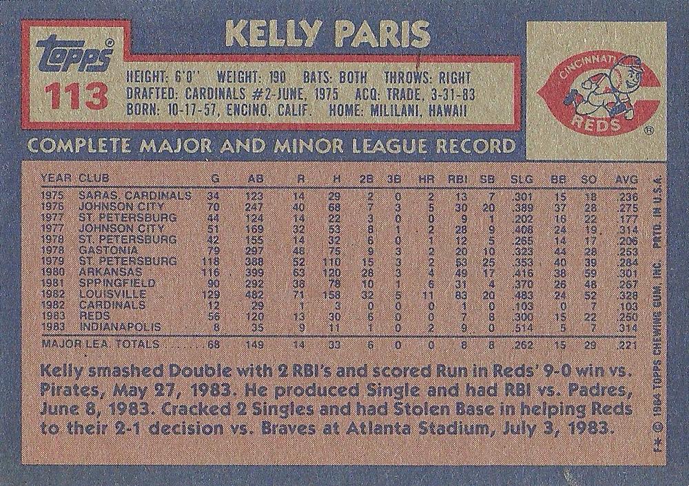 Kelly Paris  baseball card collectible - Main Image 2