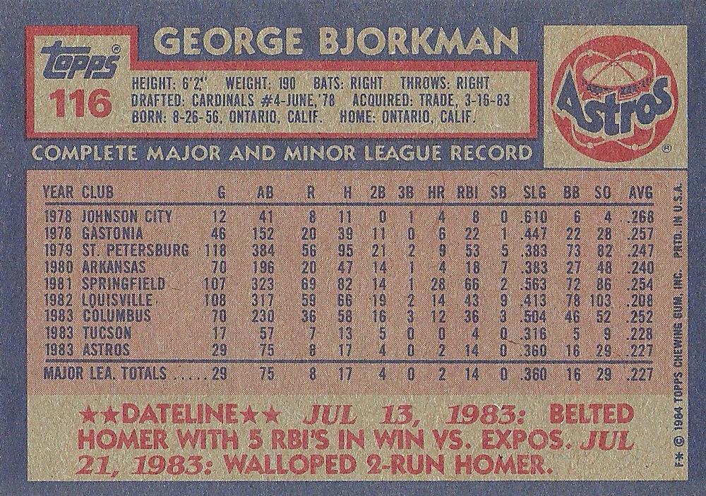 George Bjorkman  baseball card collectible - Main Image 2