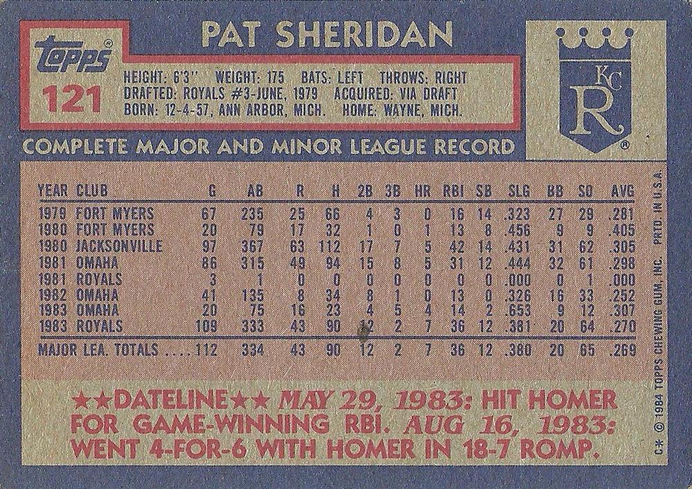 Pat Sheridan  baseball card collectible - Main Image 2