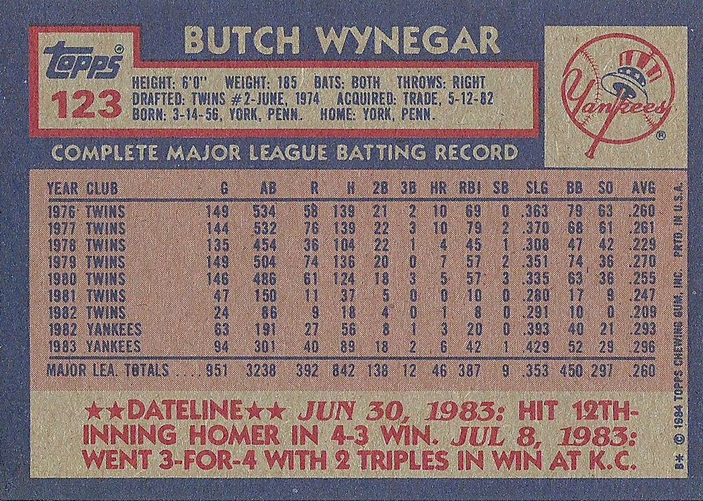 Butch Wynegar  baseball card collectible - Main Image 2