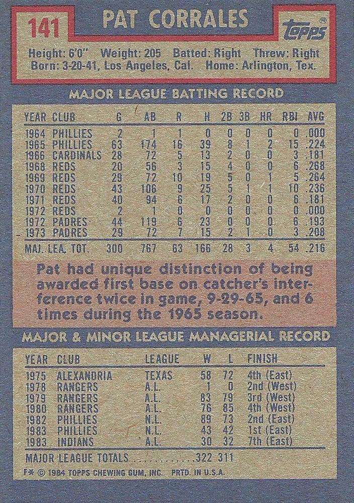 Pat Corrales  baseball card collectible - Main Image 2