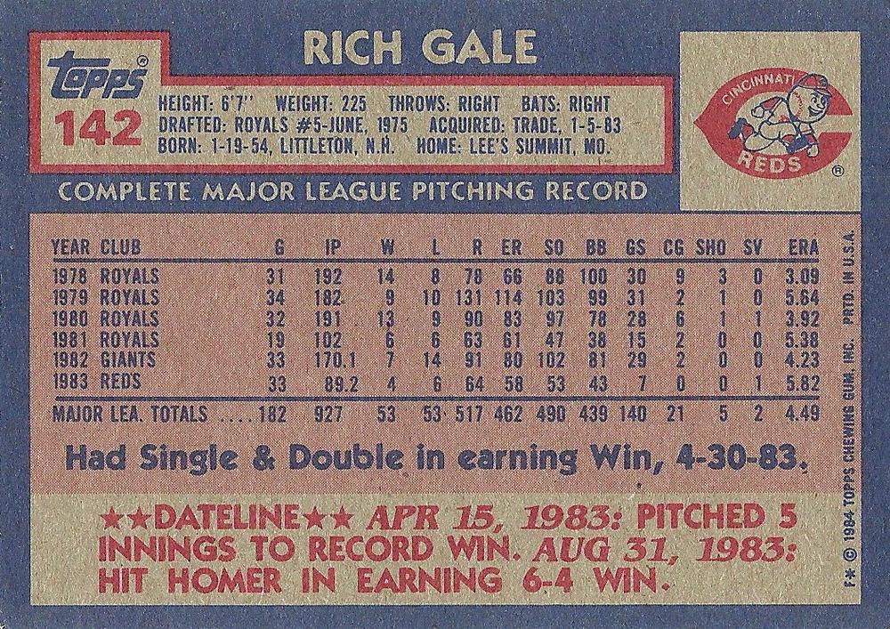 Rich Gale  baseball card collectible - Main Image 2