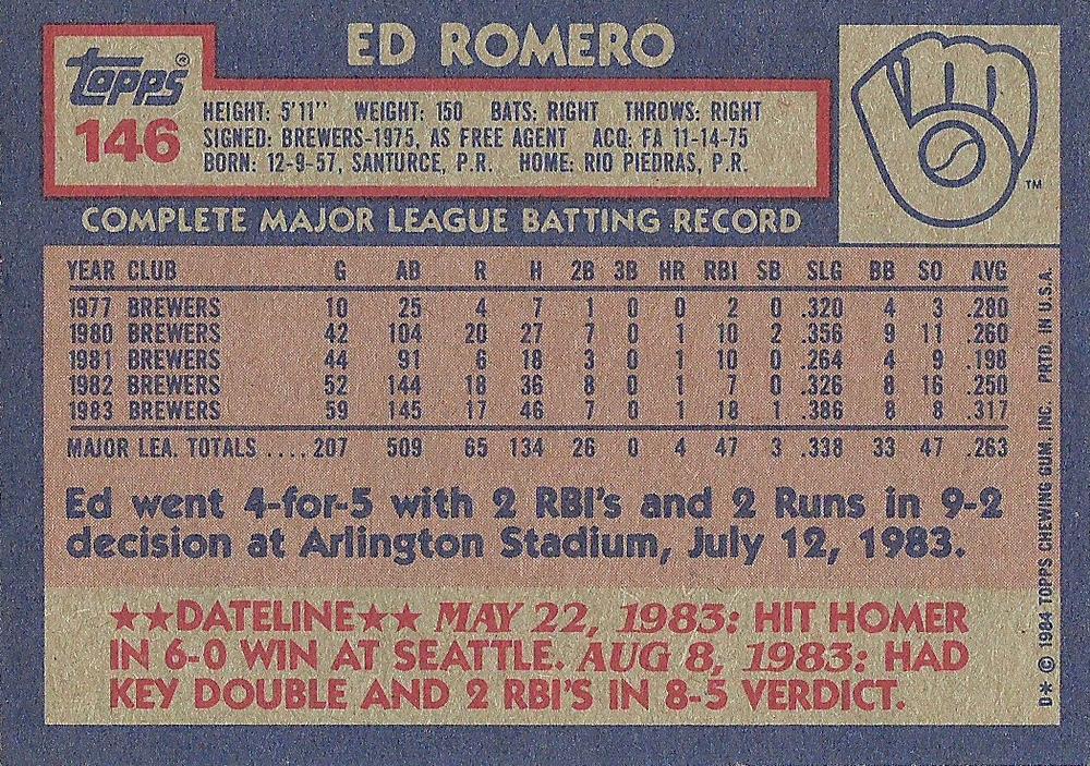 Ed Romero  baseball card collectible - Main Image 2