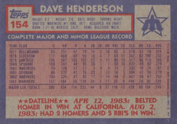 Dave Henderson  baseball card collectible - Main Image 2
