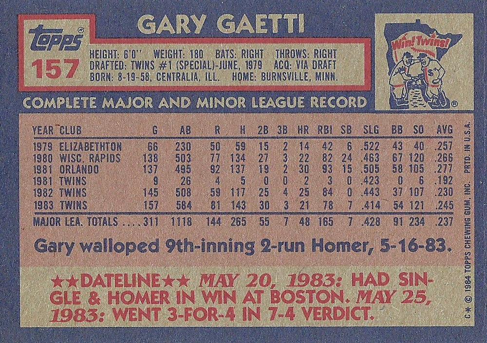Gary Gaetti  baseball card collectible - Main Image 2