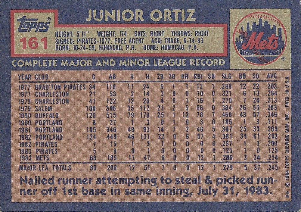 Junior Ortiz  baseball card collectible - Main Image 2