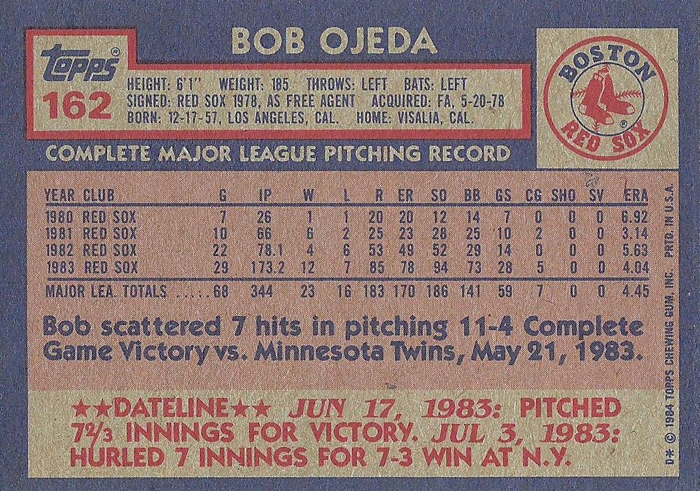 Bob Ojeda  baseball card collectible - Main Image 2