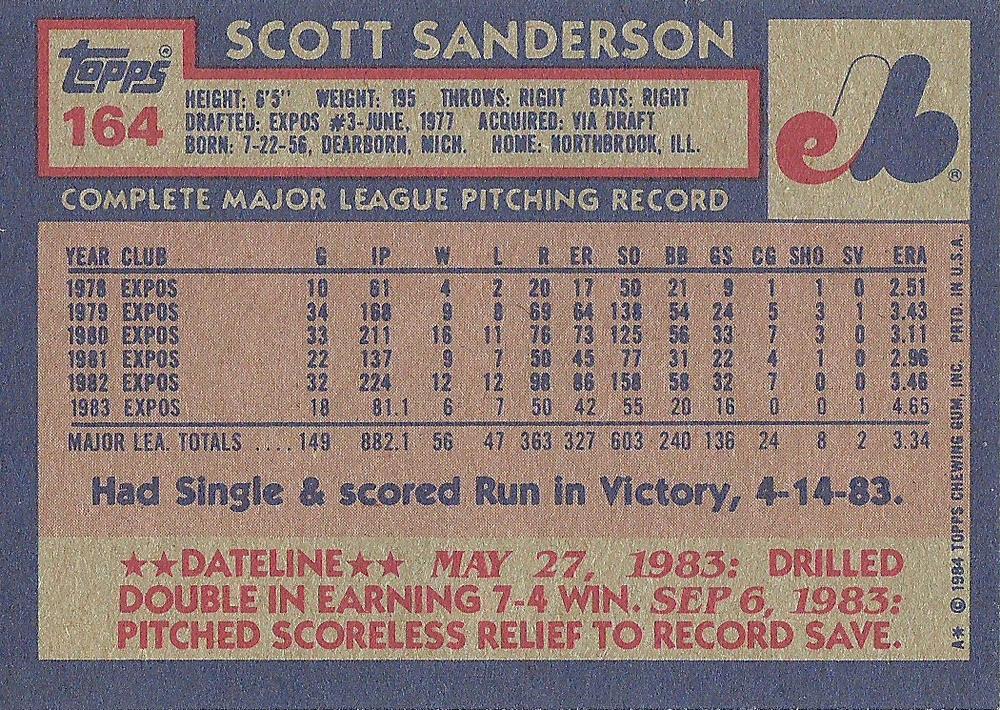 Scott Sanderson  baseball card collectible - Main Image 2