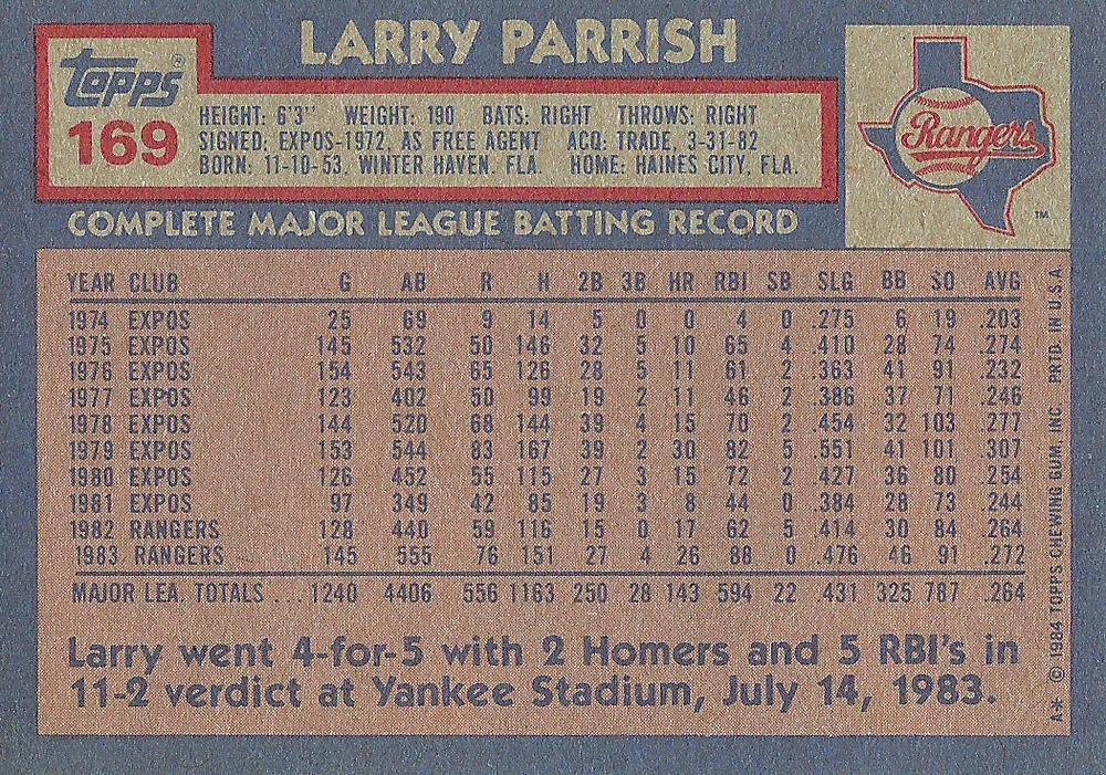Larry Parrish  baseball card collectible - Main Image 2