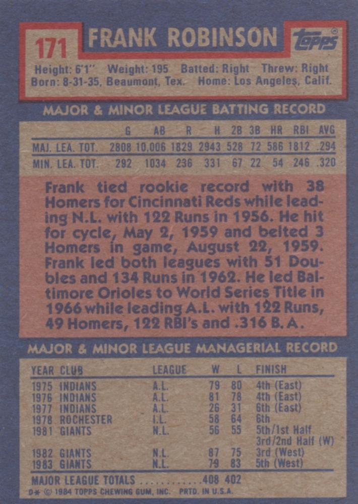Frank Robinson  baseball card collectible - Main Image 2