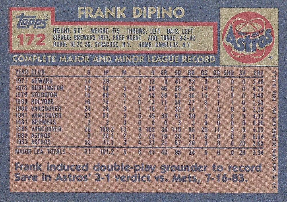 Frank DiPino  baseball card collectible - Main Image 2