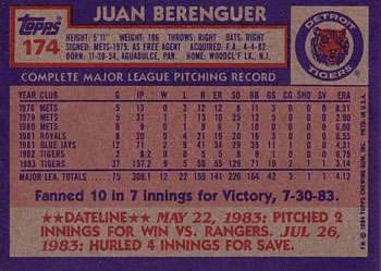 Juan Berenguer  baseball card collectible - Main Image 2