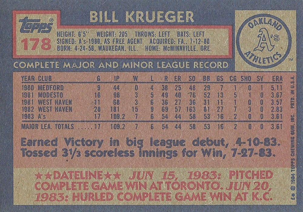 Bill Krueger  baseball card collectible - Main Image 2