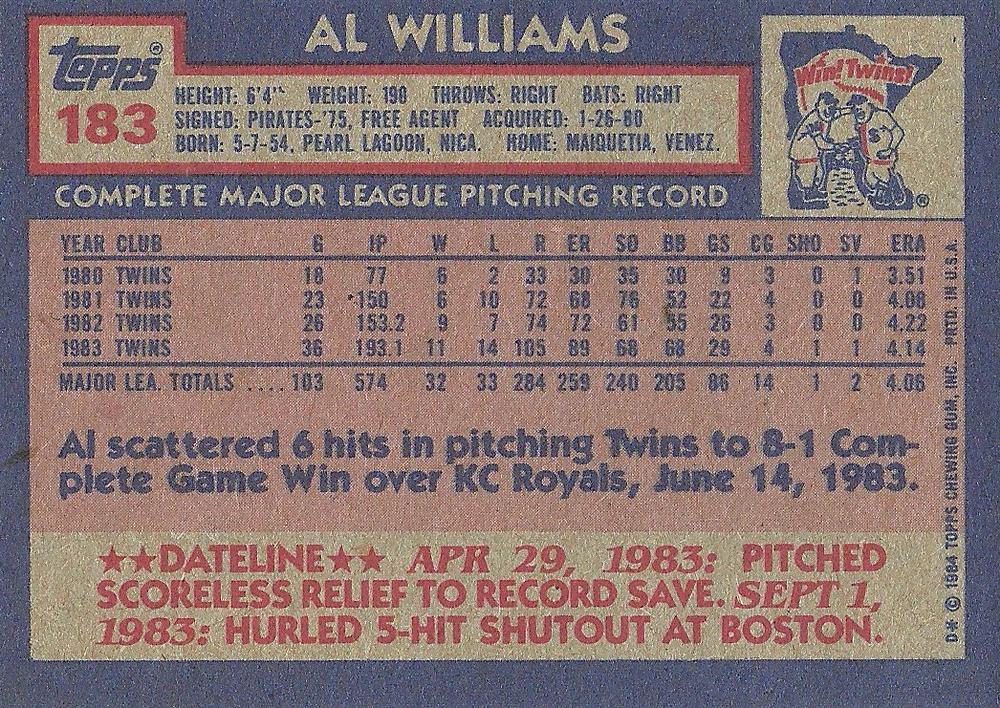 Al Williams  baseball card collectible - Main Image 2