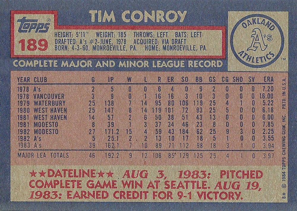 Tim Conroy  baseball card collectible - Main Image 2