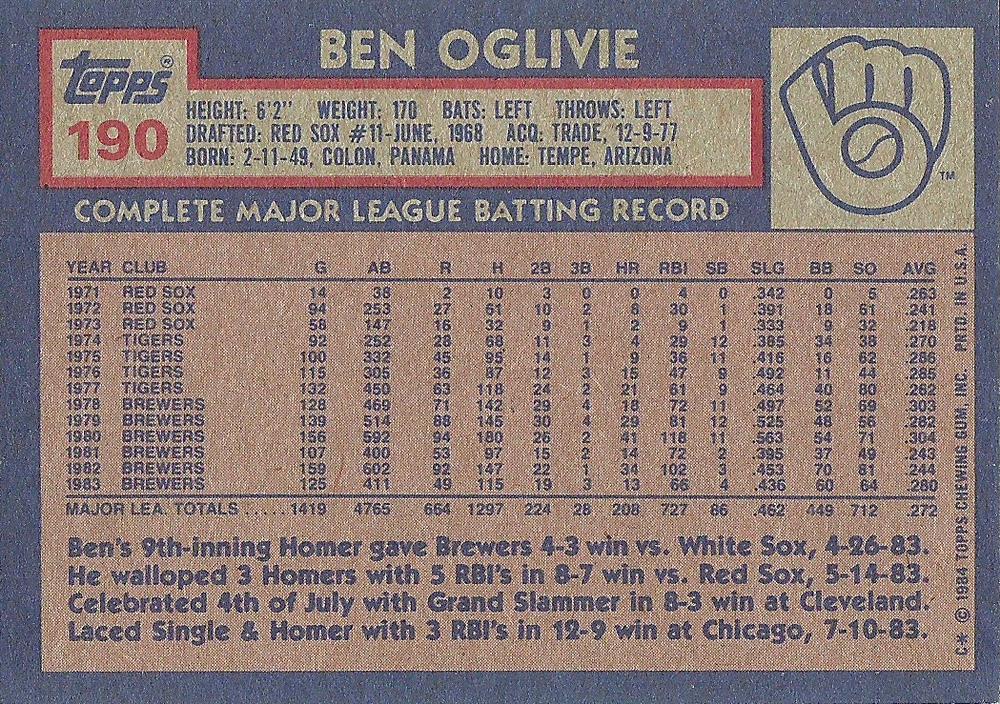Ben Oglivie  baseball card collectible - Main Image 2