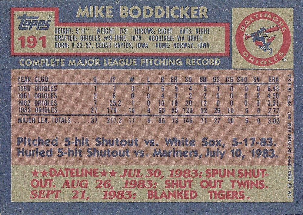 Mike Boddicker  baseball card collectible - Main Image 2