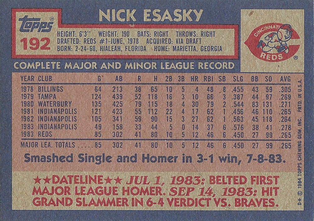 Nick Esasky  baseball card collectible - Main Image 2