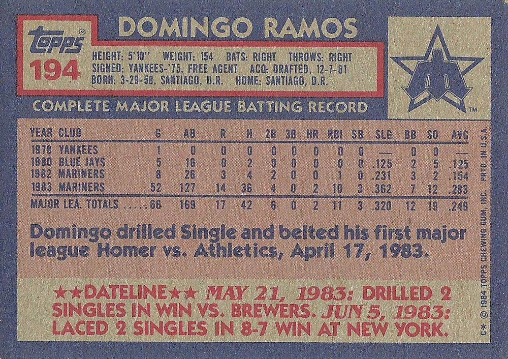 Domingo Ramos  baseball card collectible - Main Image 2