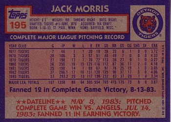 Jack Morris  baseball card collectible - Main Image 2