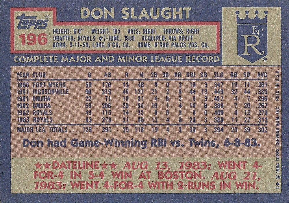 Don Slaught  baseball card collectible - Main Image 2