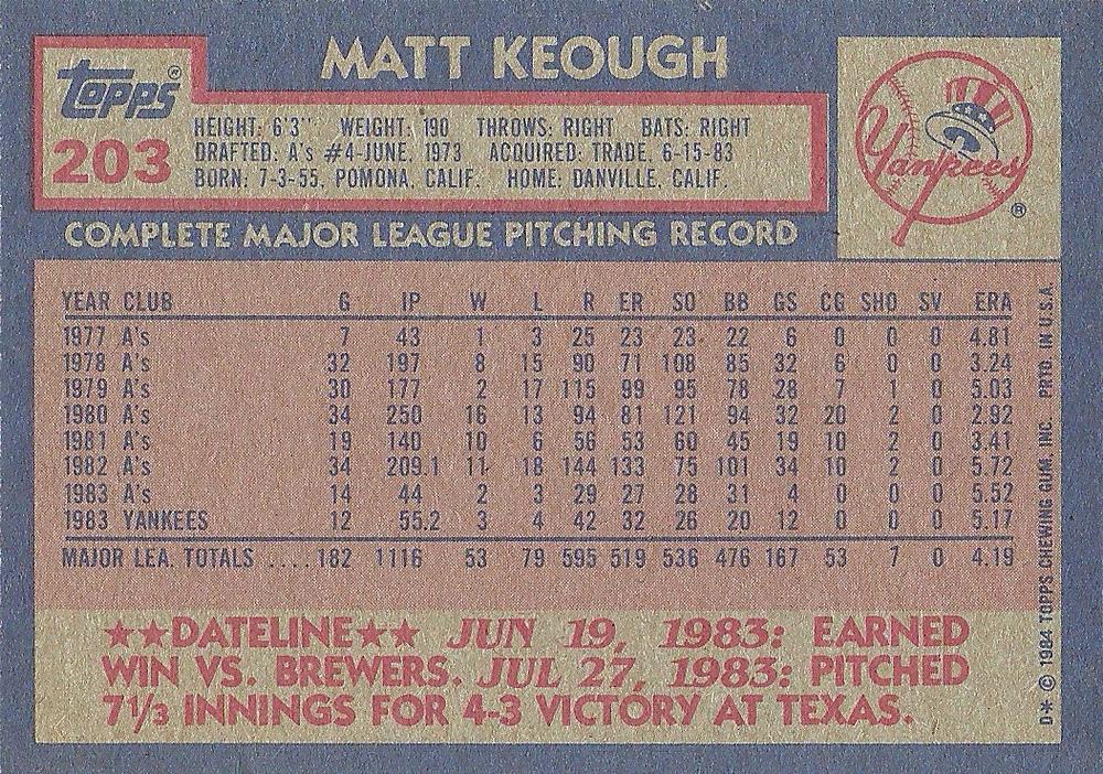 Matt Keough  baseball card collectible - Main Image 2