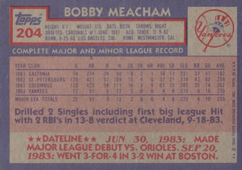 Bobby Meacham  baseball card collectible - Main Image 2
