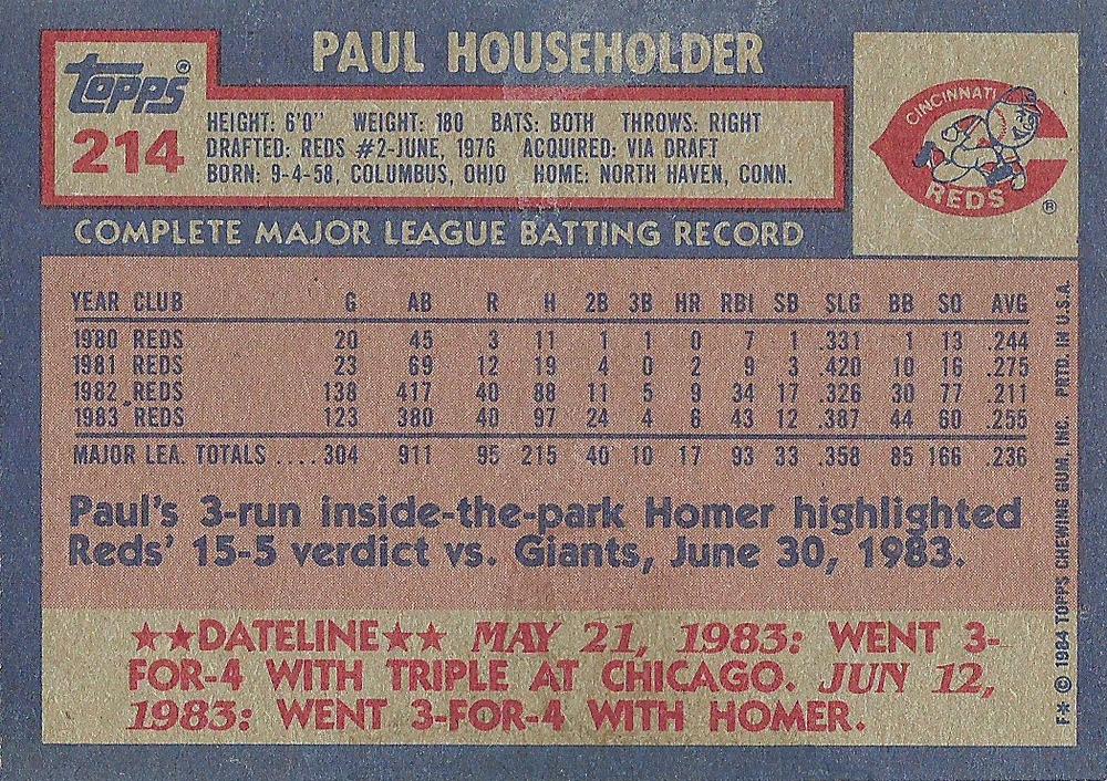Paul Householder  baseball card collectible - Main Image 2