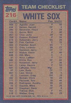 White Sox Leaders / Checklist (Carlton Fisk / Richard Dotson)  baseball card collectible - Main Image 2