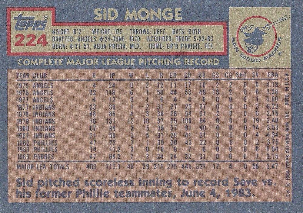 Sid Monge  baseball card collectible - Main Image 2