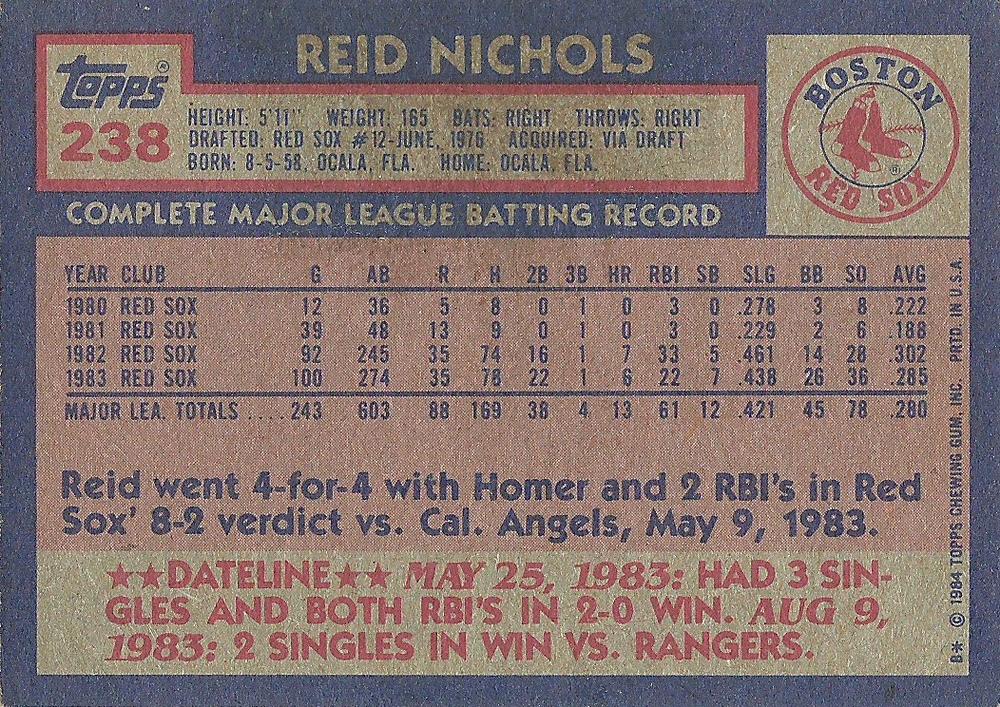 Reid Nichols  baseball card collectible - Main Image 2
