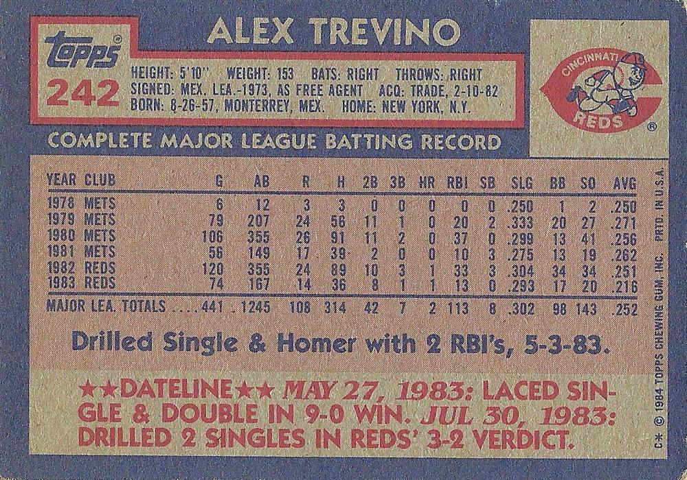 Alex Trevino  baseball card collectible - Main Image 2